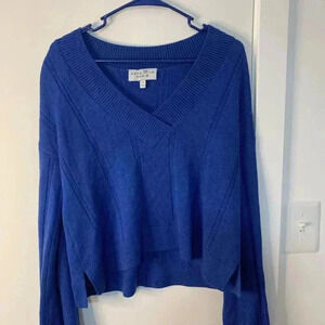 Derek Lam Denim Cropped Sweater S/P Blue V-Neck Pullover Knit Boxy Designer